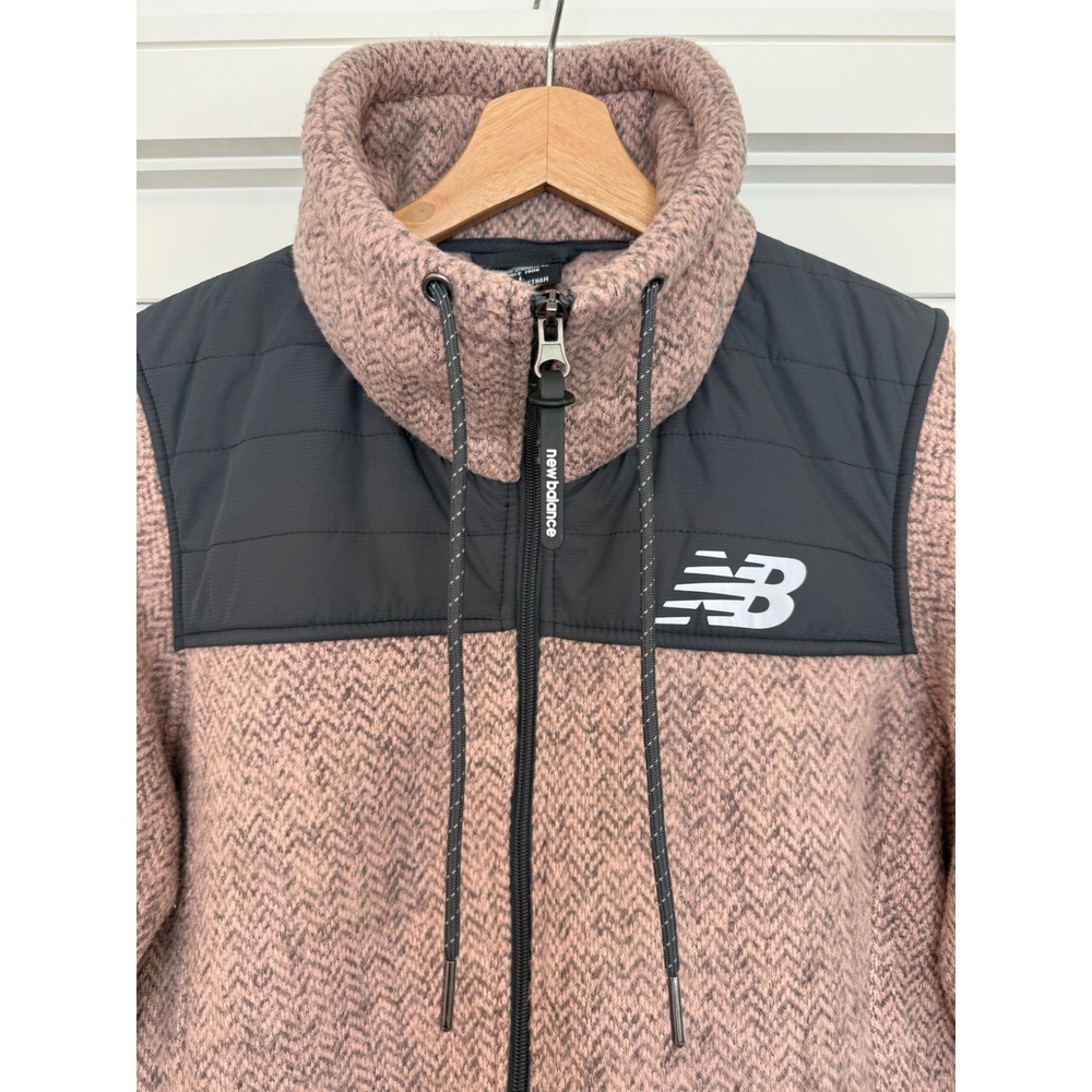 New Balance Sweater Fleece Full Zip Jacket Pink Herringbone Outdoor Women's M